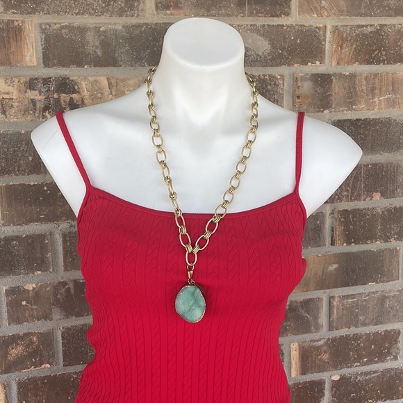 Zee Designs Gold Tone Link Necklace & Green Quartz Druzy Pendant - Picture 2 of 9